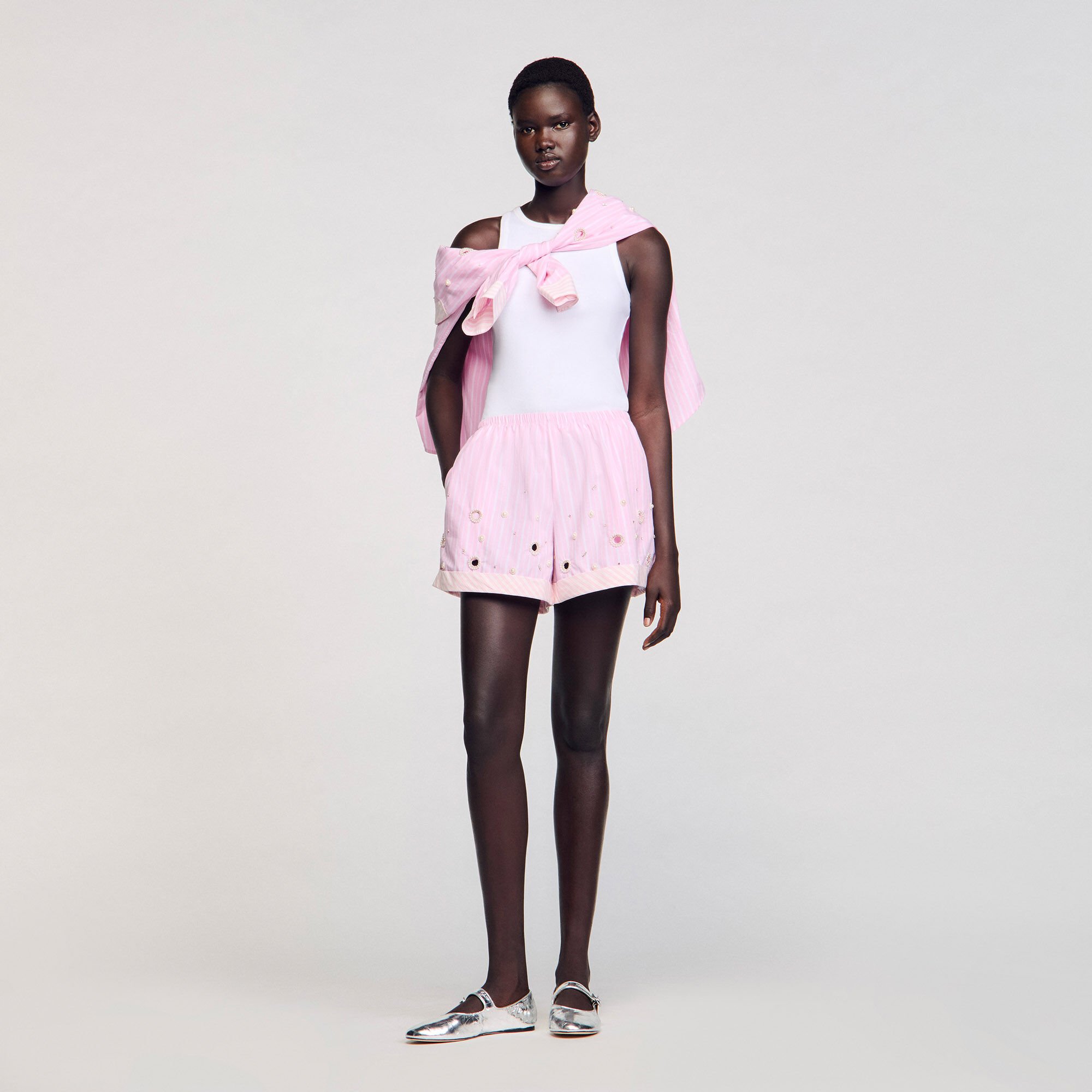 Shorts glitterati a righe