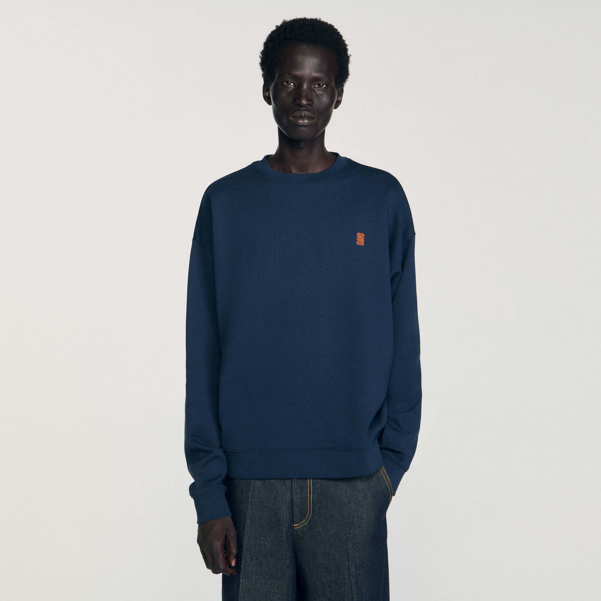 Felpa oversize con inserto in pelle
