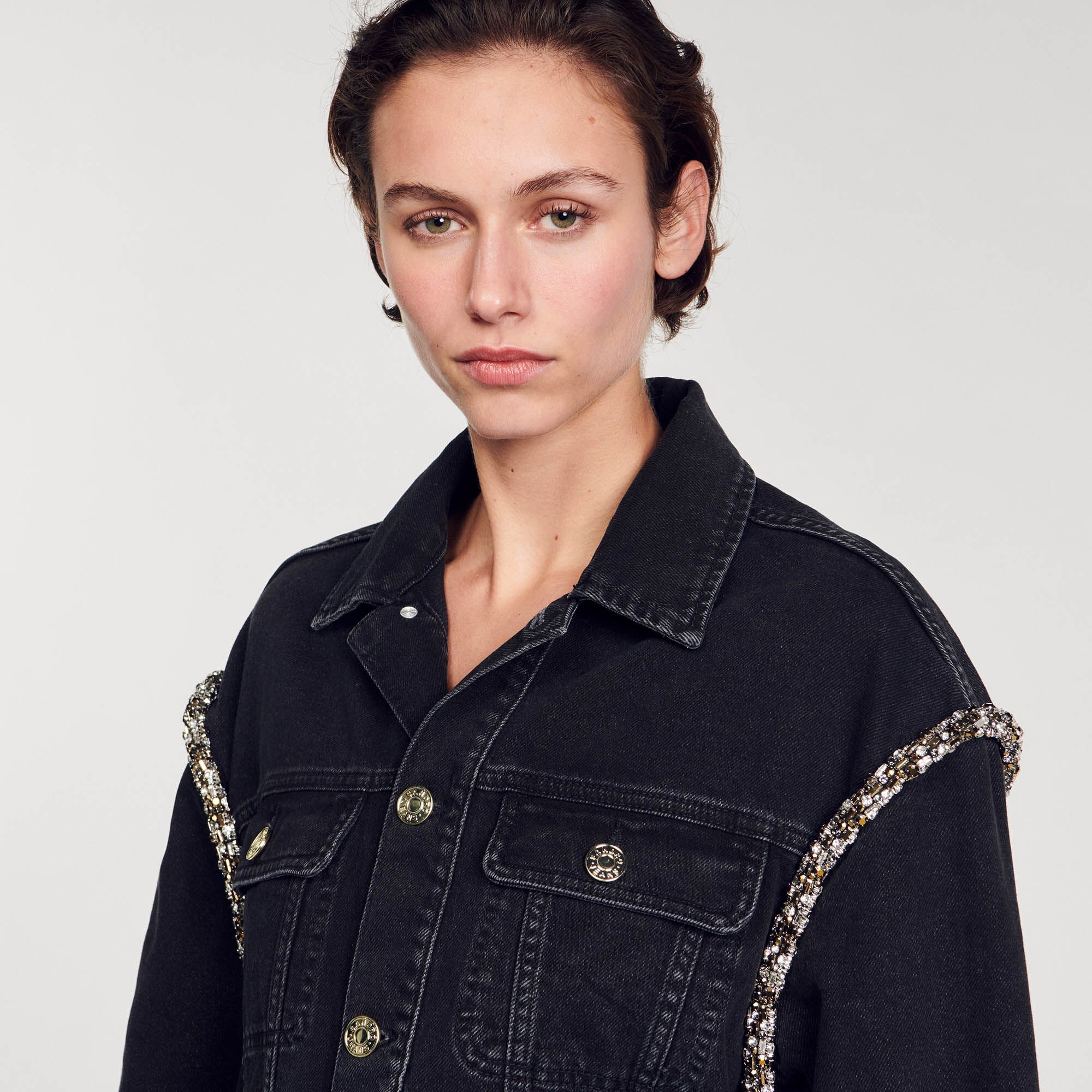 Giacca in jeans oversize con strass