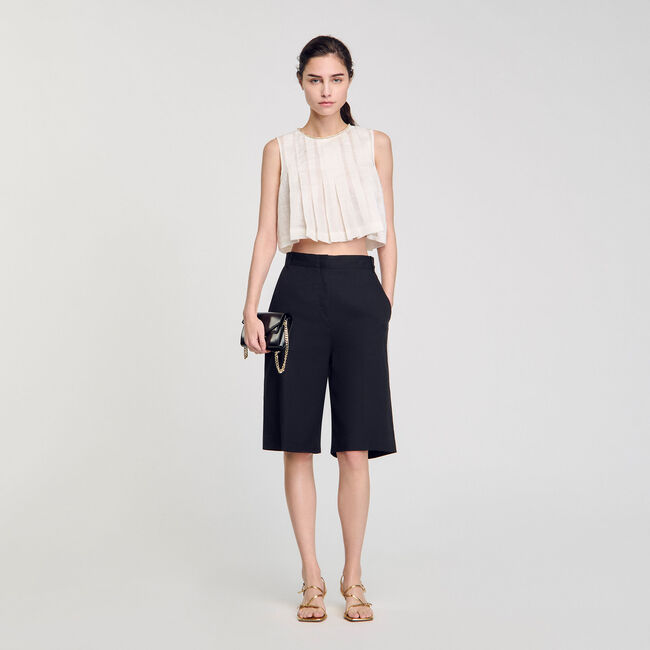 Crop top plissettato collo strass