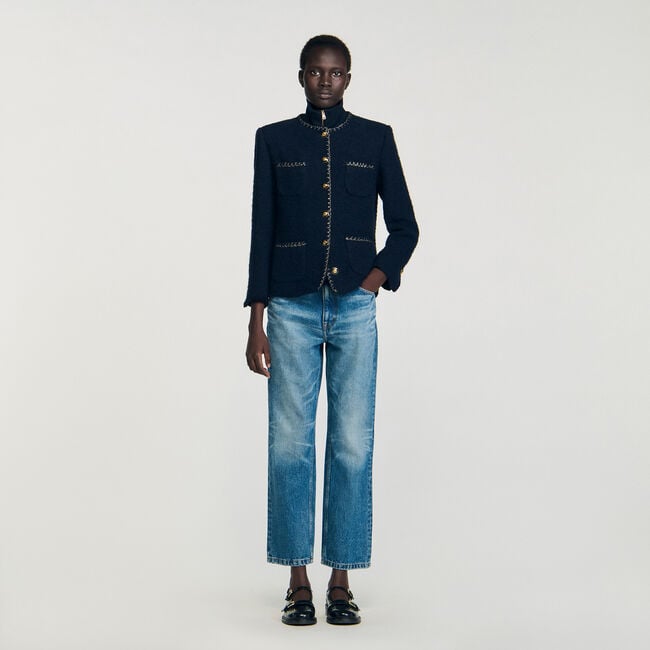 Giacca in tweed con bordi fantasia