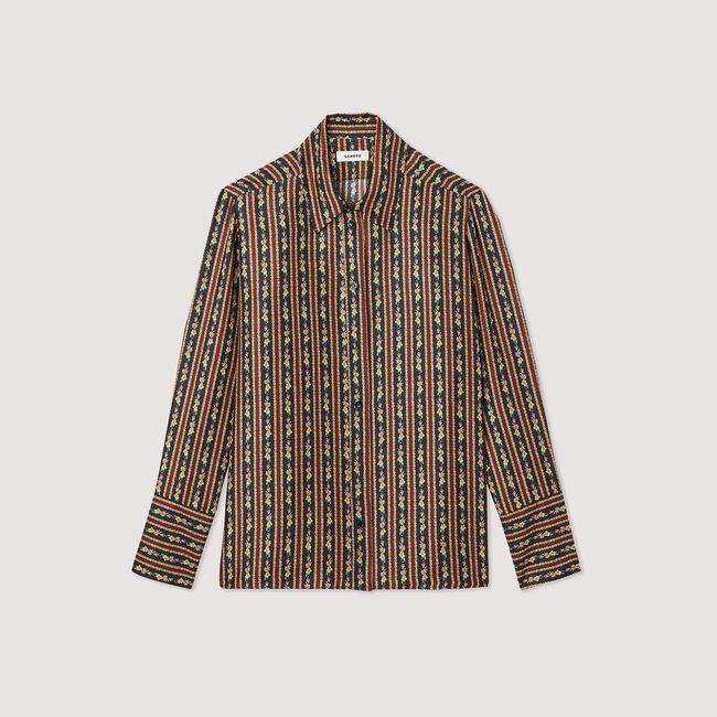 Camicia fluida con stampa fiori e righe