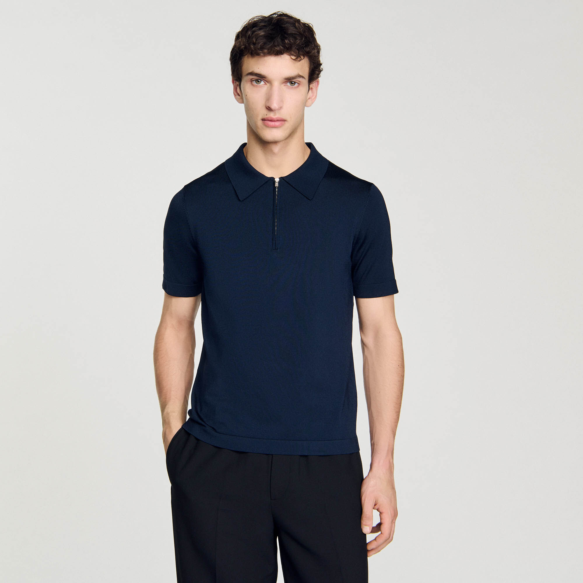 Polo in maglia con colletto con zip