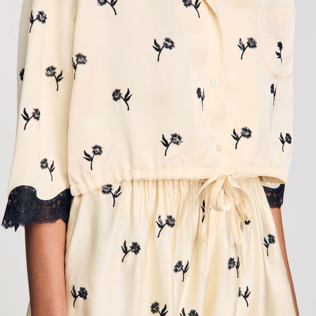 Camicia corta ricamata a fiori