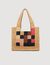 Shopping bag piccola in rafia a scacchi