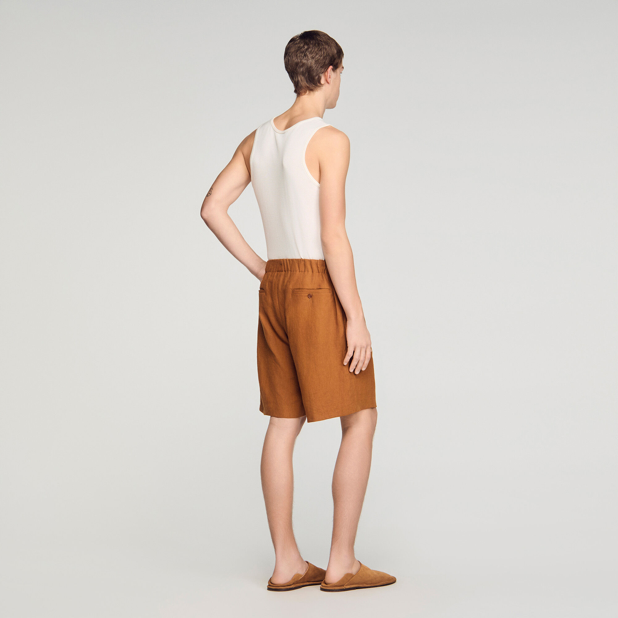 Shorts in lino con vita elastica