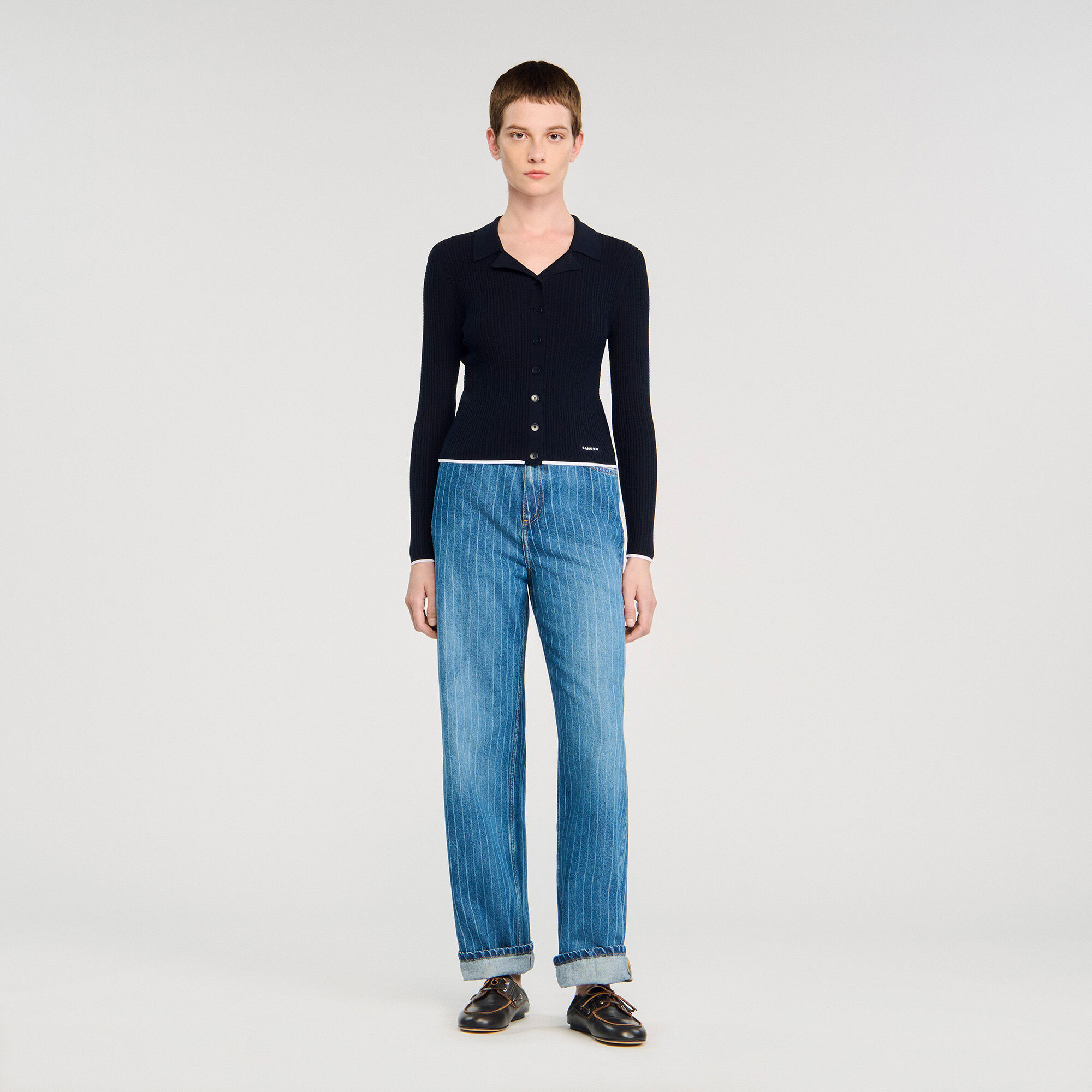 Cardigan corto con colletto polo