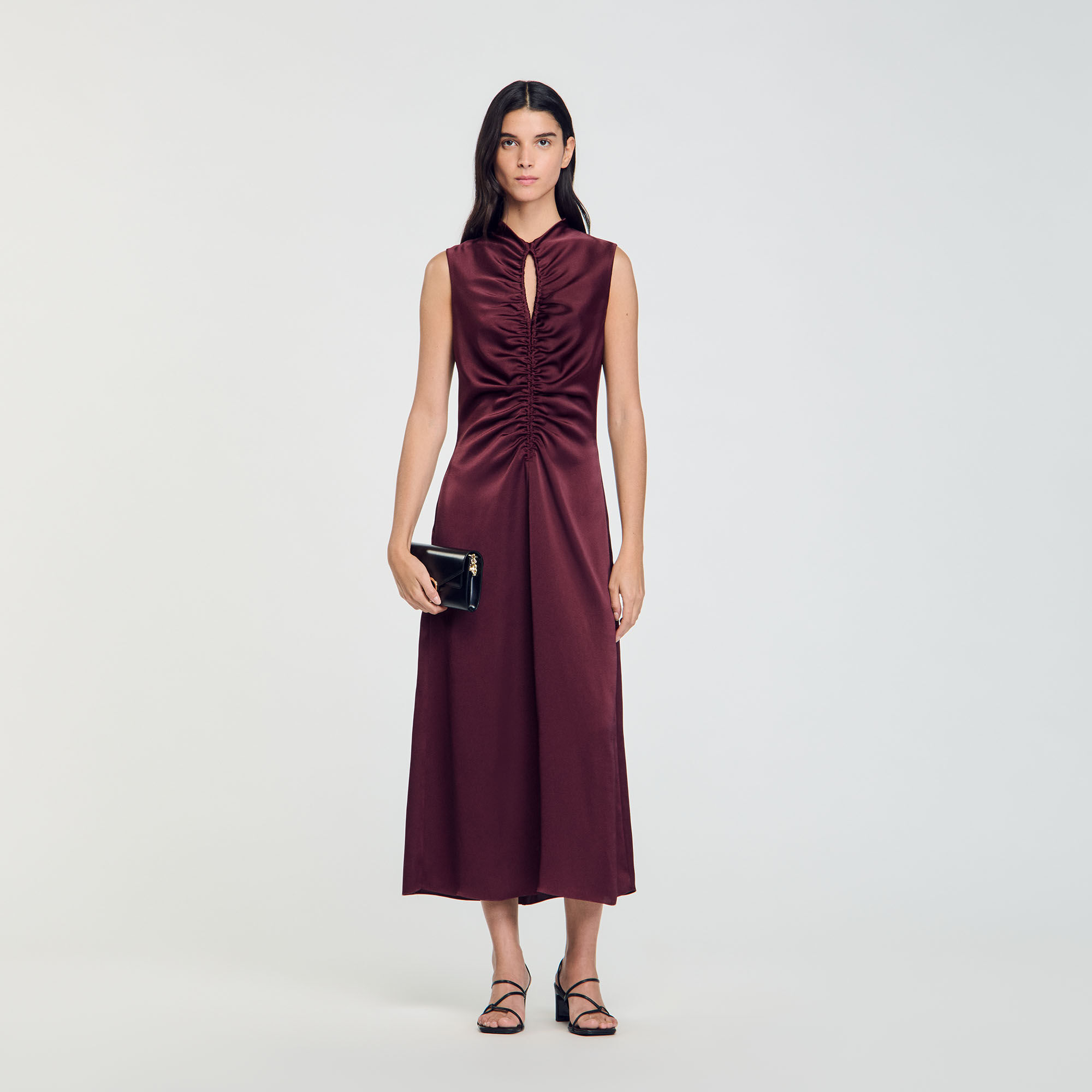 Abito satinato drappeggiato rosso da donna Sandro Paris