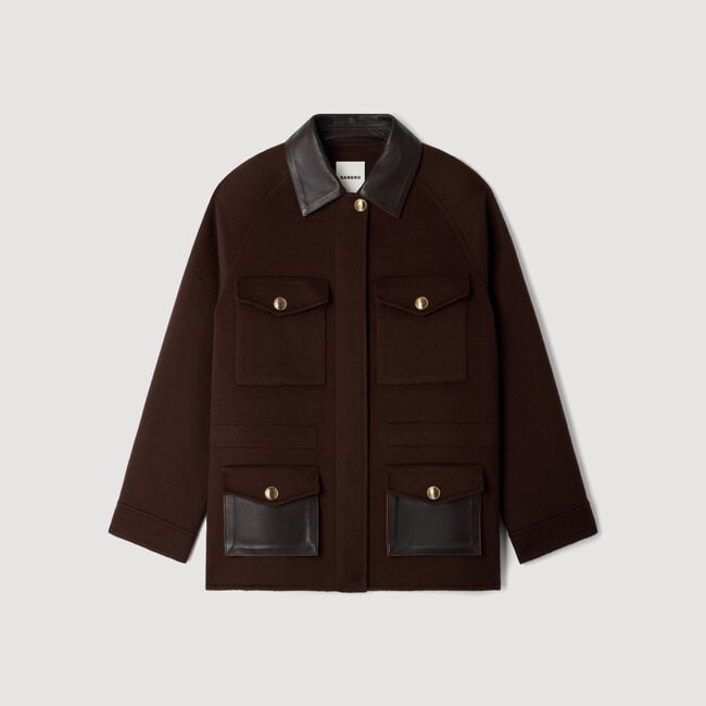 Cappotto double face collo in pelle