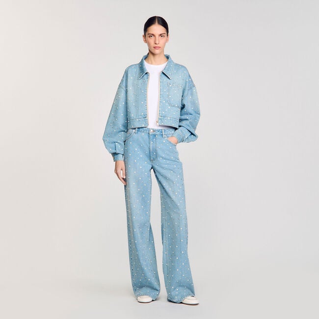 Jeans con strass e perline