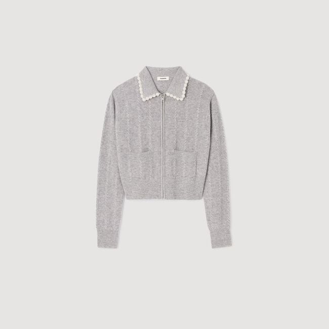 Cardigan con colletto di perle