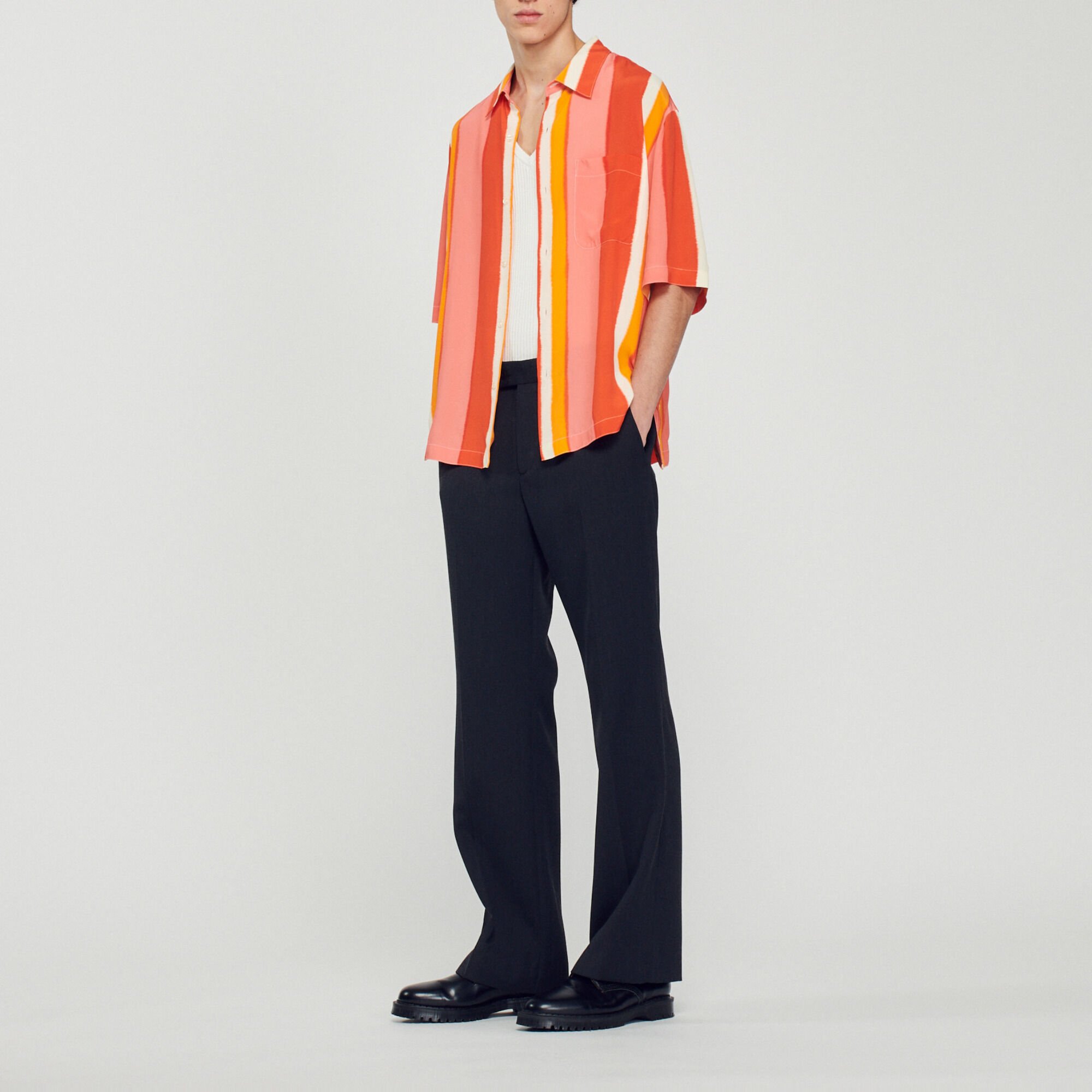 Camicia fluida a righe a maniche corte