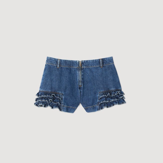 Shorts in denim con volant
