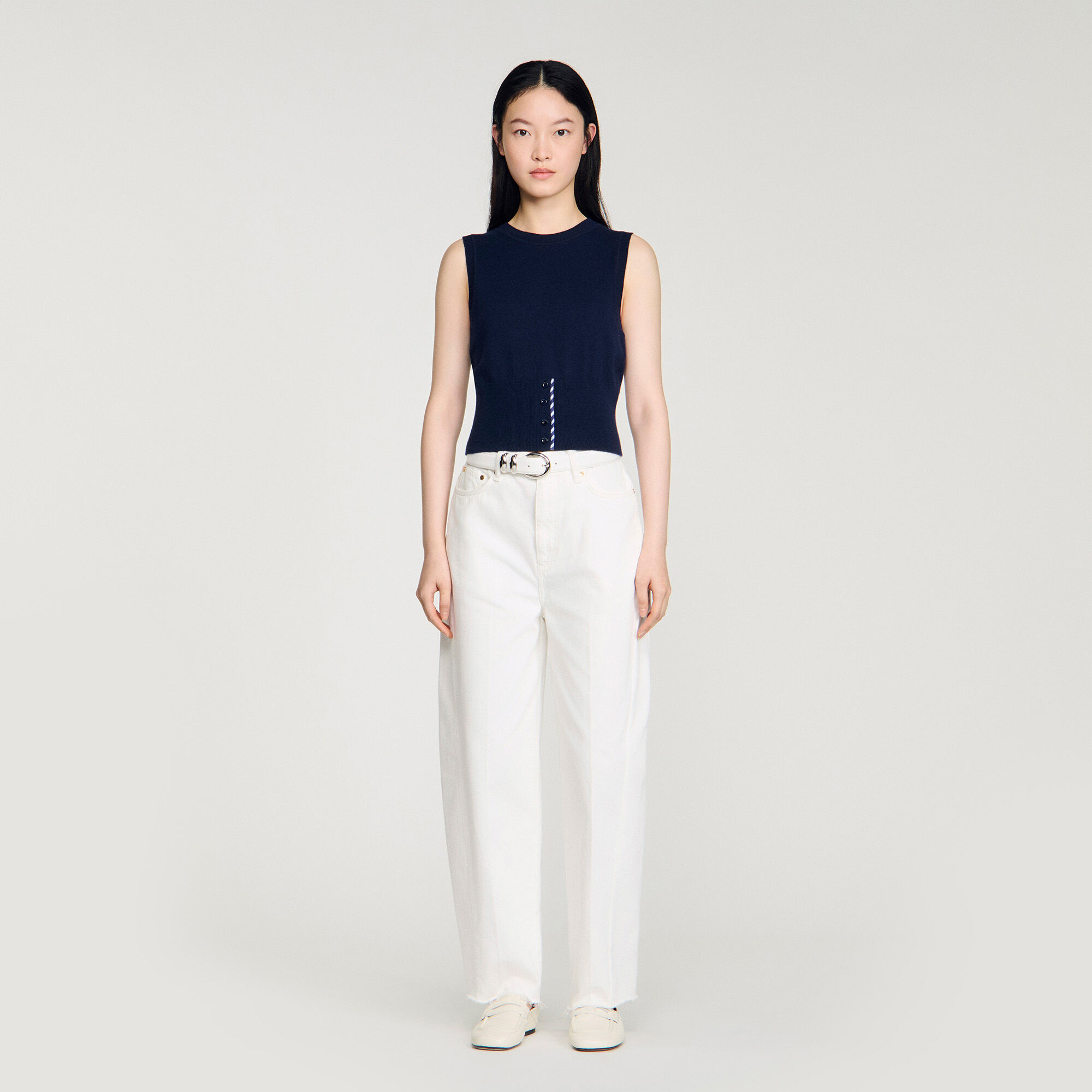 Maglia corta rigata lana e cashmere