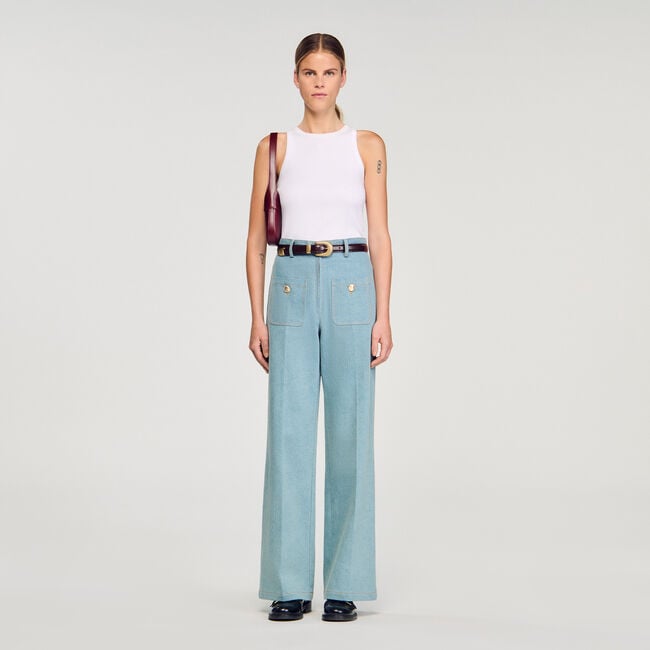 Jeans larghi a vita alta délavé