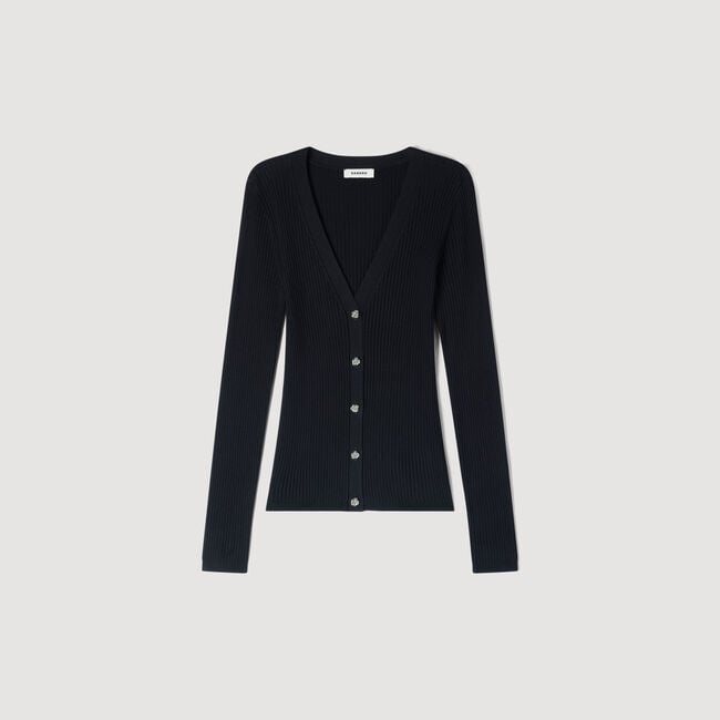 Cardigan a coste bottoni fantasia