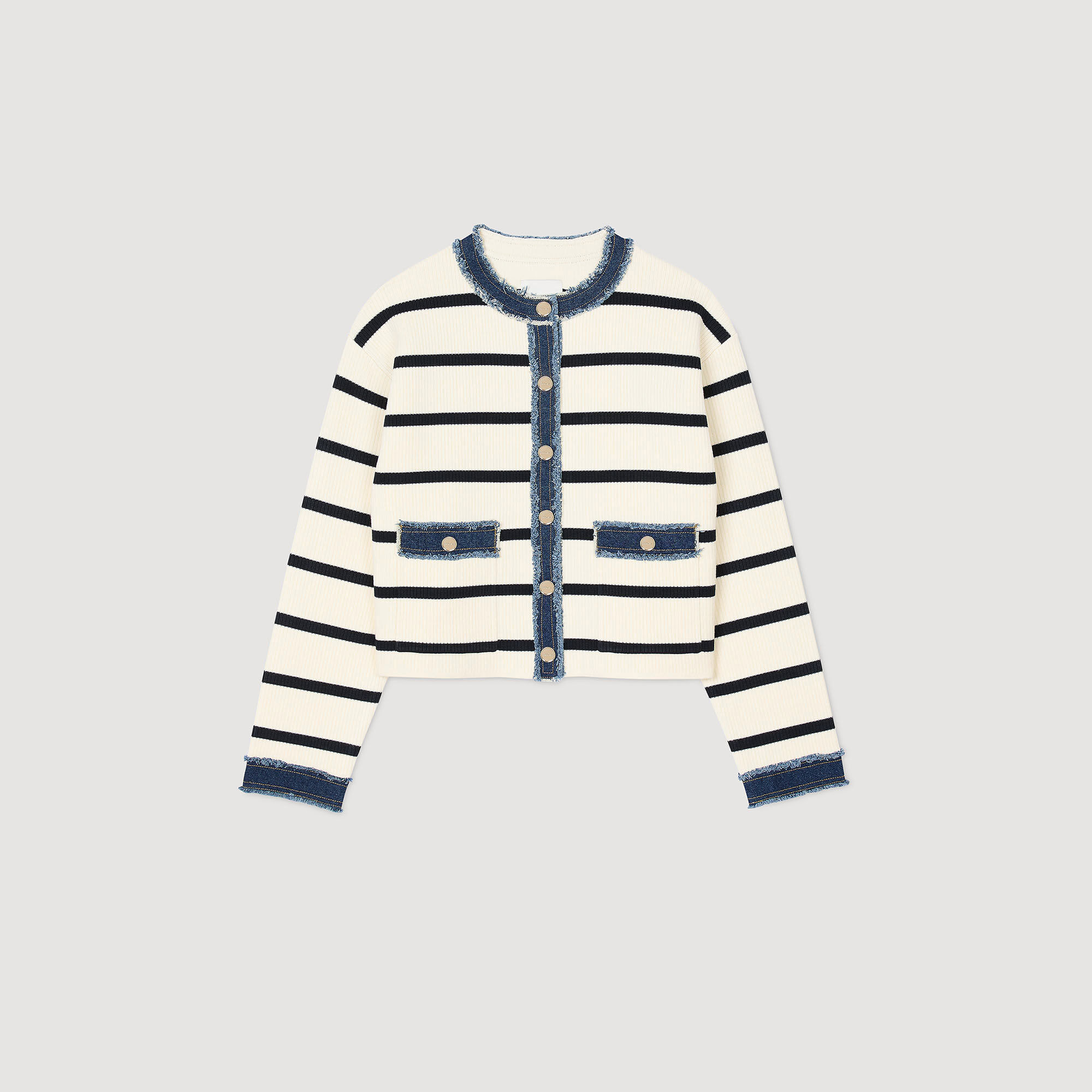 Cardigan a righe con dettagli denim