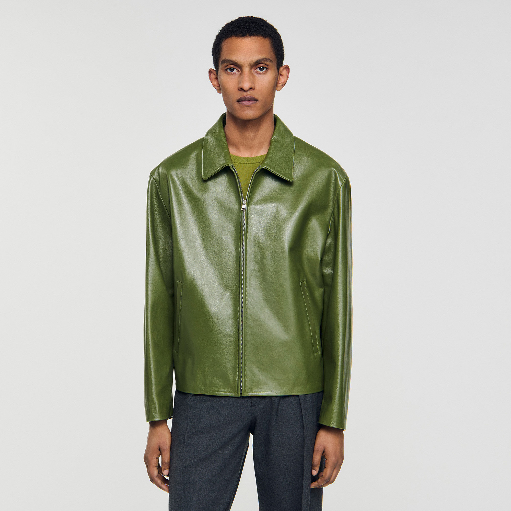Giubbotto con zip in pelle