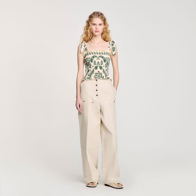 Top a punto smock stampa floreale