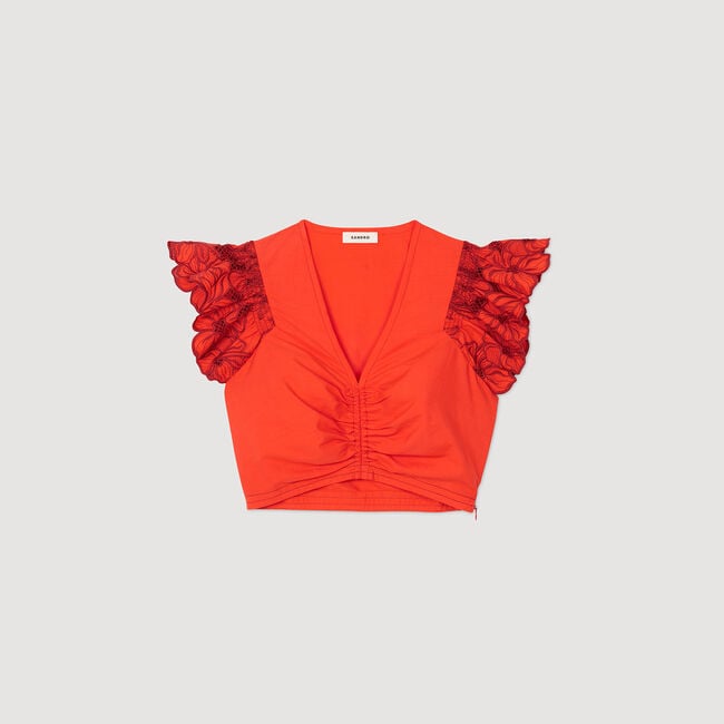 Crop top con maniche ricamate