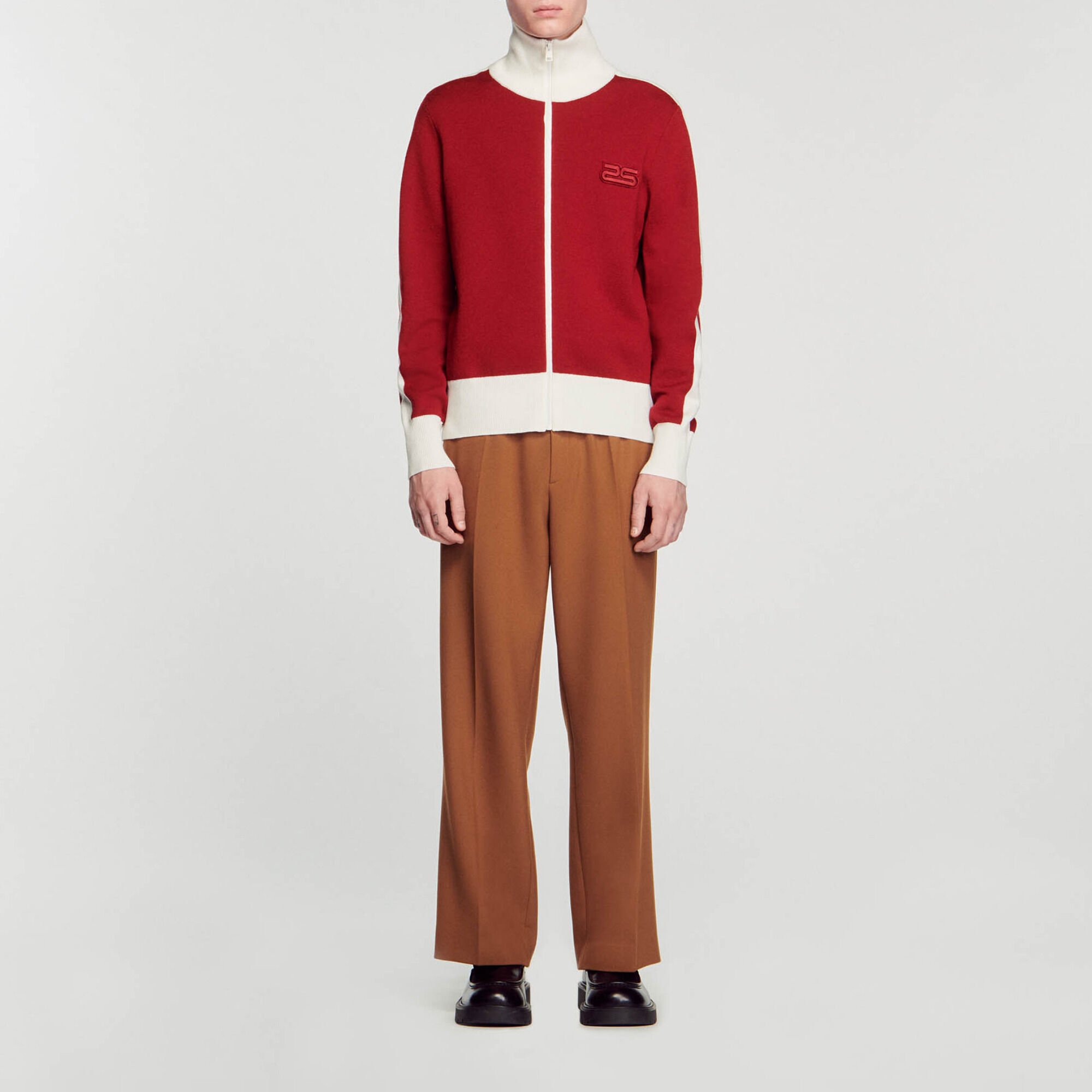 Cardigan bicolore in maglia