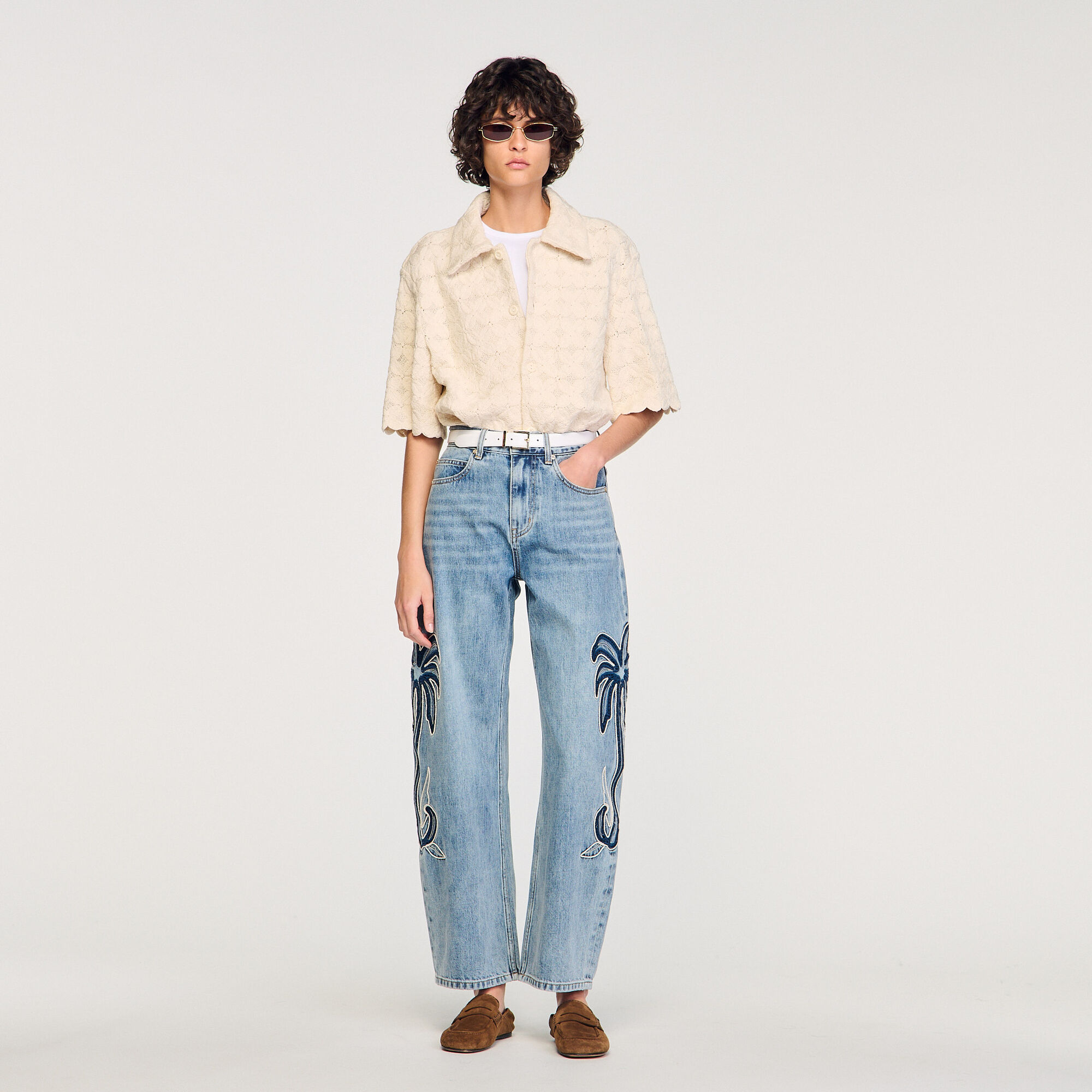 Camicia in cotone ricamo sangallo