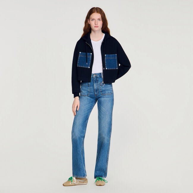 Felpa in maglia e denim