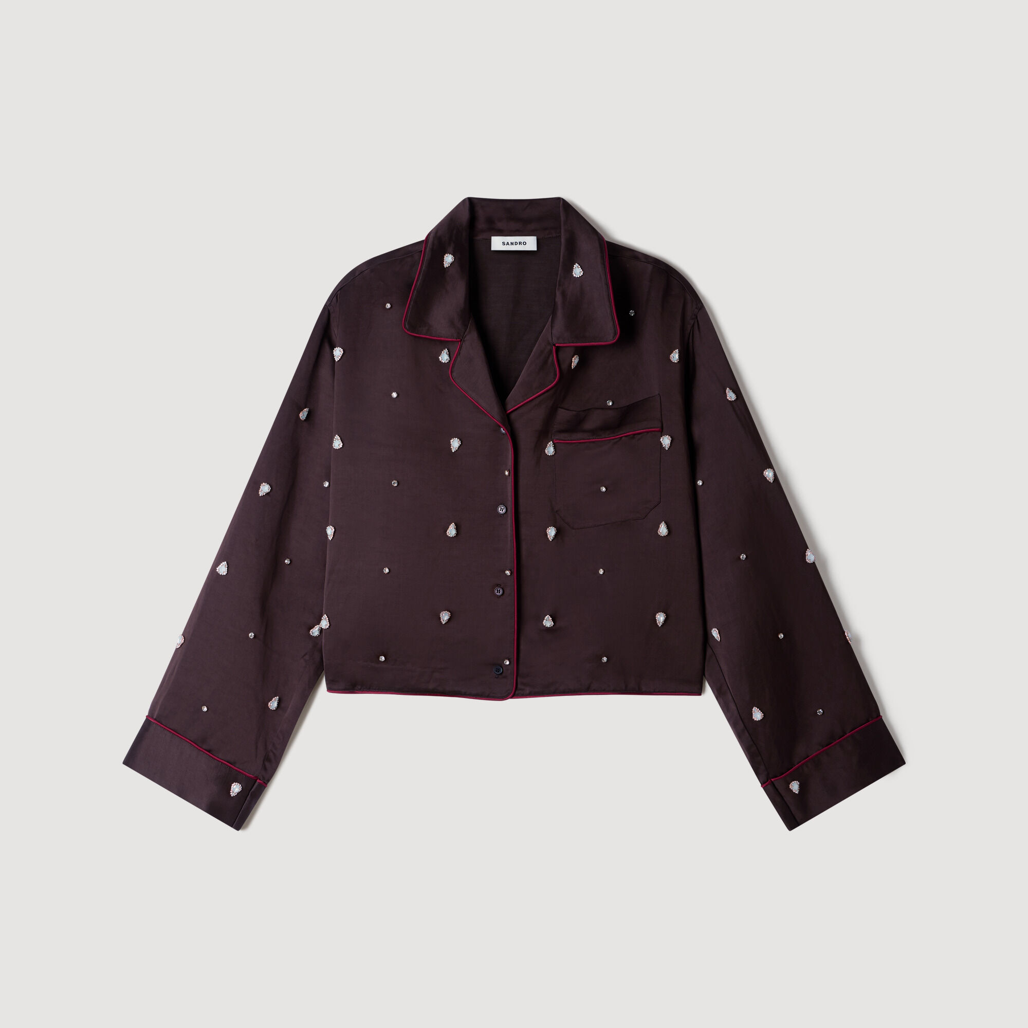 Camicia ricamata con perle e strass