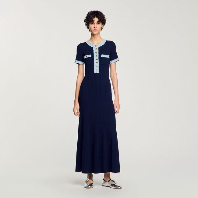 Abito midi in maglia e denim