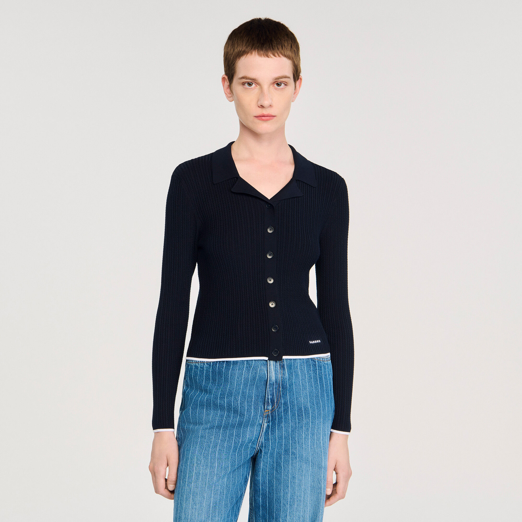 Cardigan corto con colletto polo