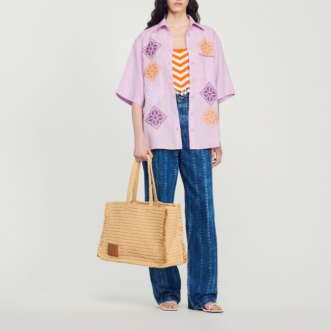 Camicia oversize in lino ricamato