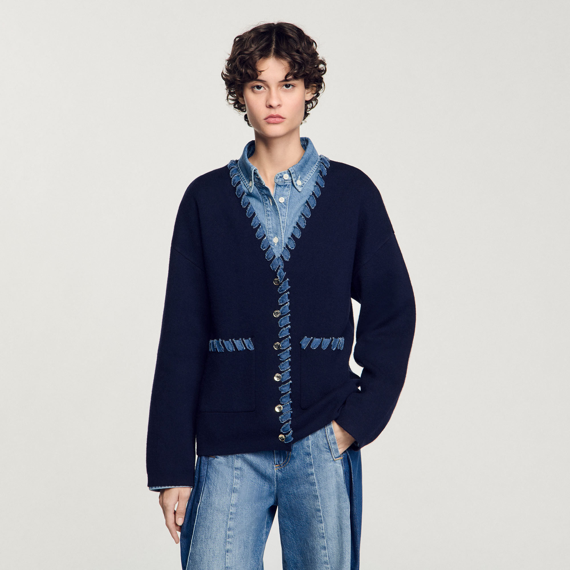 Cardigan con dettagli in denim