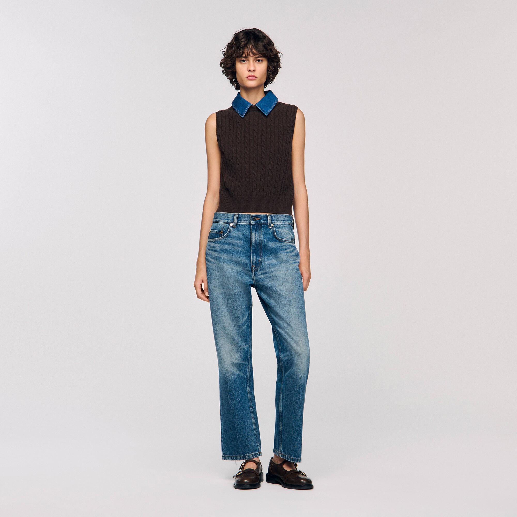 Maglione in maglia e denim