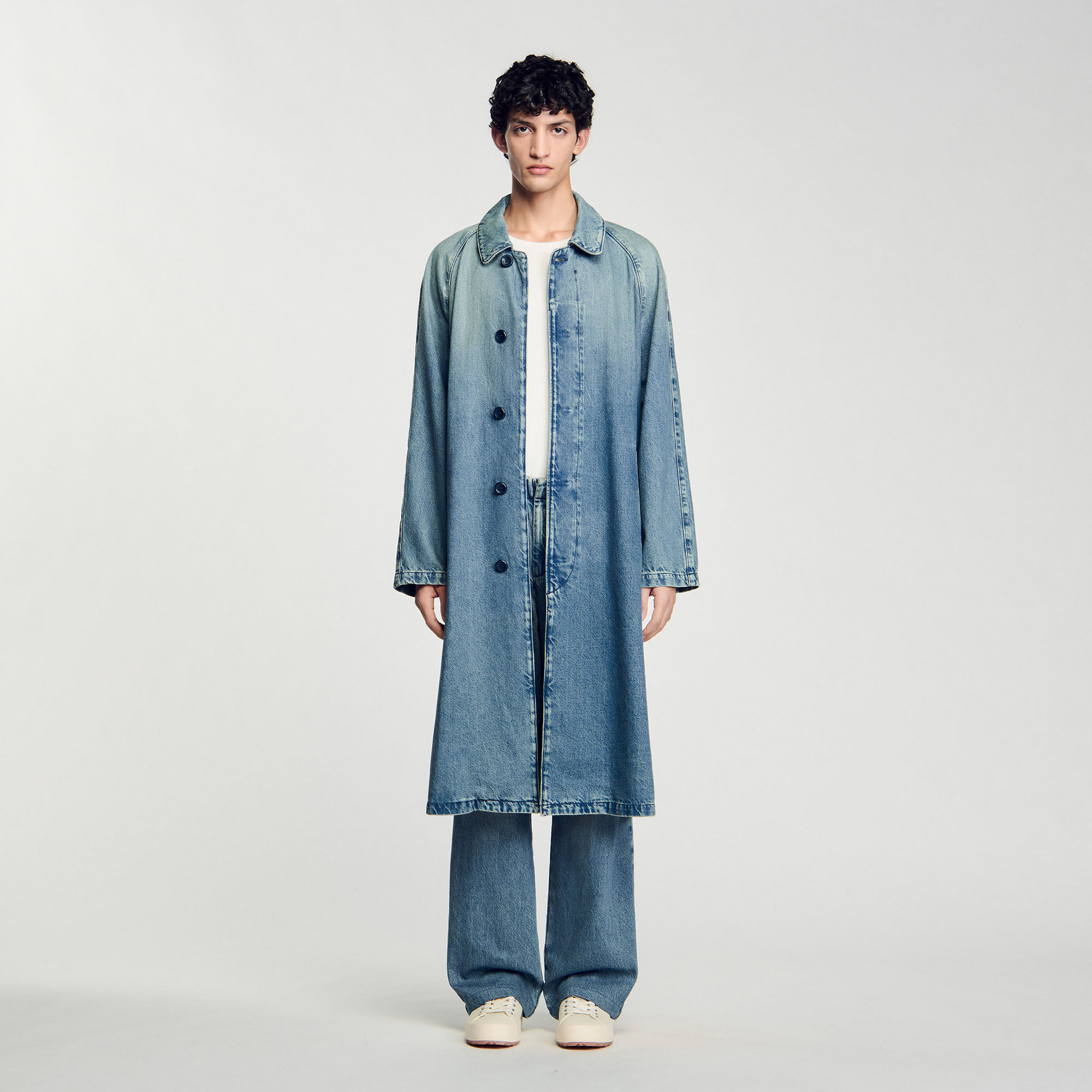 Cappotto lungo in jeans délavé