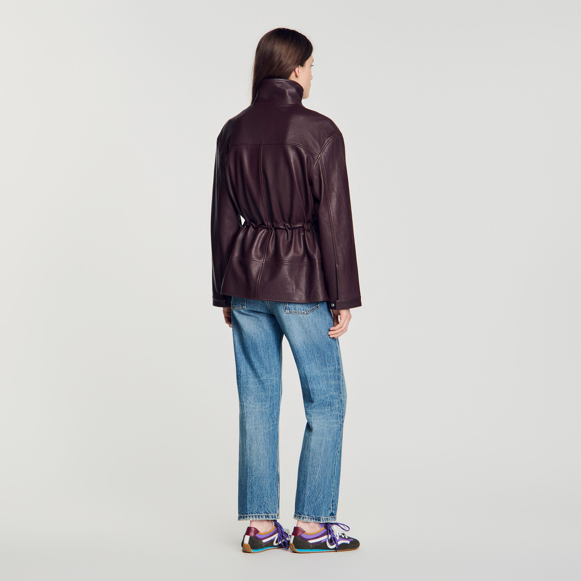 Giubbotto oversize collo in pelle