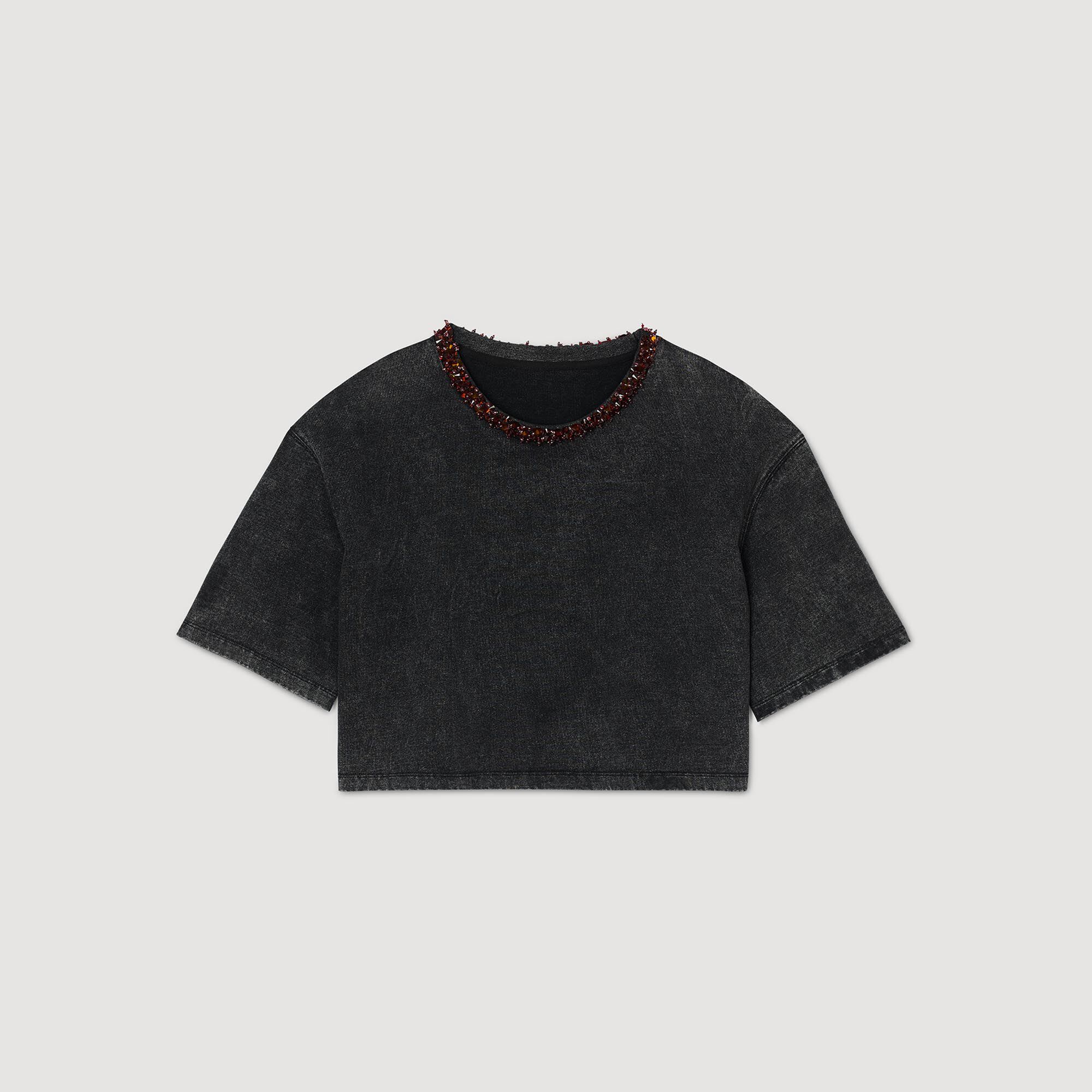 T-shirt corta decorata con perline