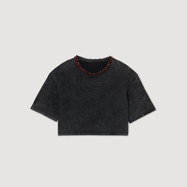 T-shirt corta decorata con perline