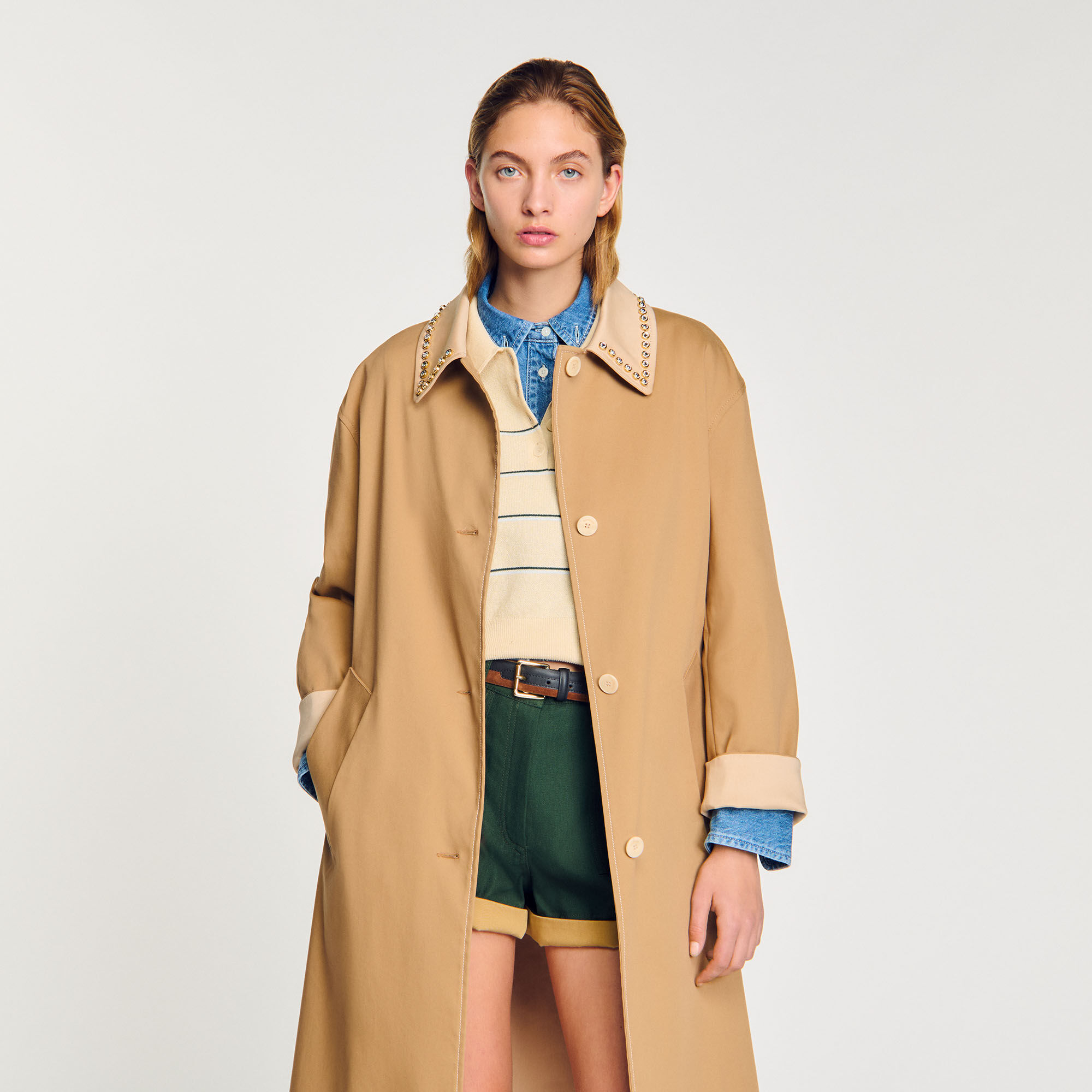 Trench con colletto glitterato