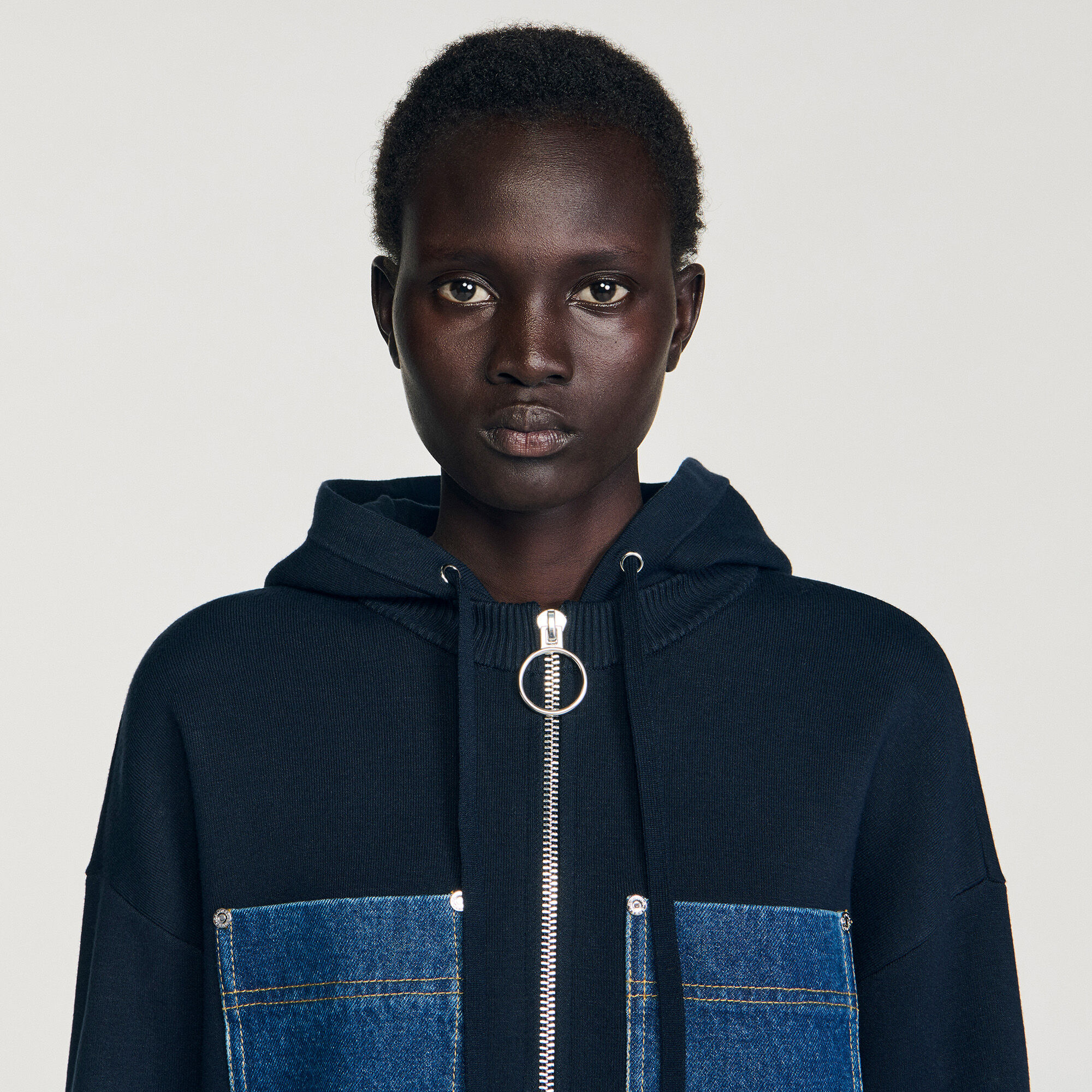 Felpa in maglia e denim
