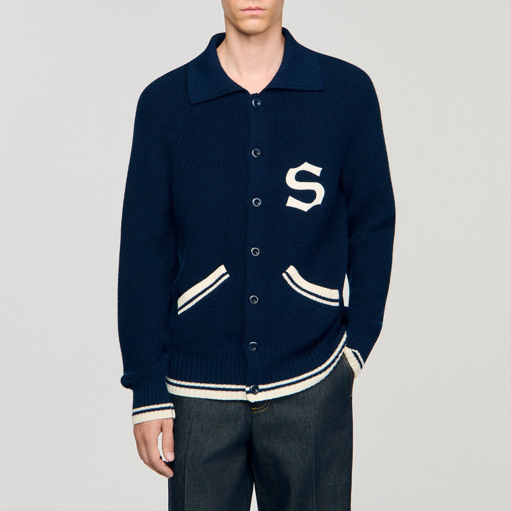 Cardigan in lana con patch S - Uomo | Sandro