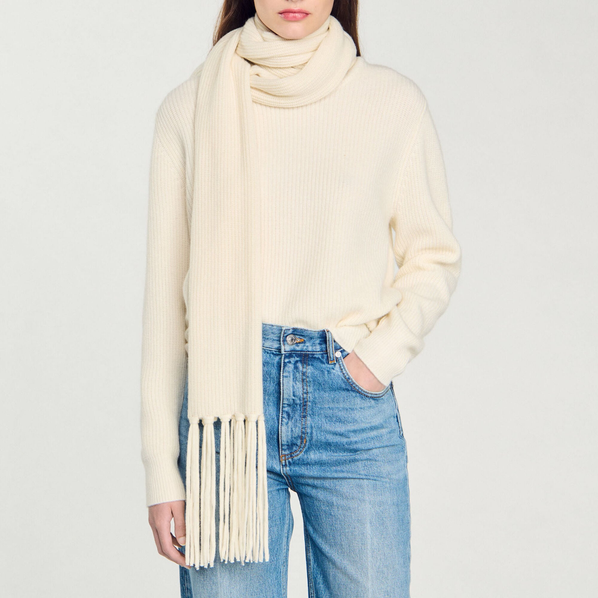 Maglione in maglia con colletto sciarpa - Donna | Sandro