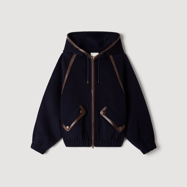 Cappotto con cappuccio lana e pelle