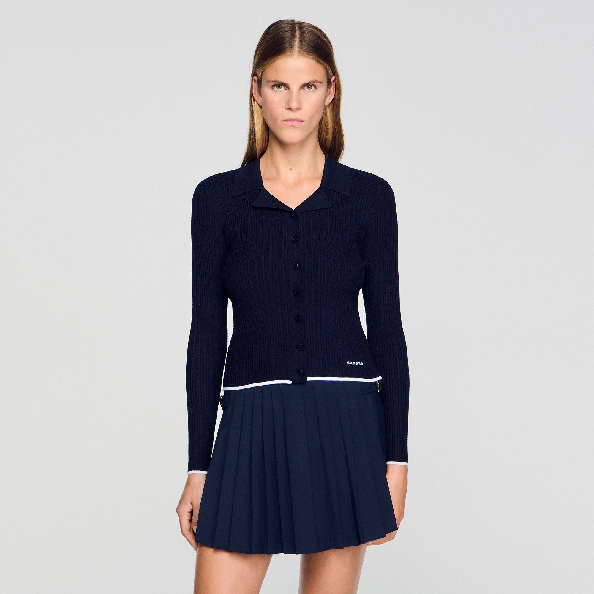 Cardigan corto con colletto polo