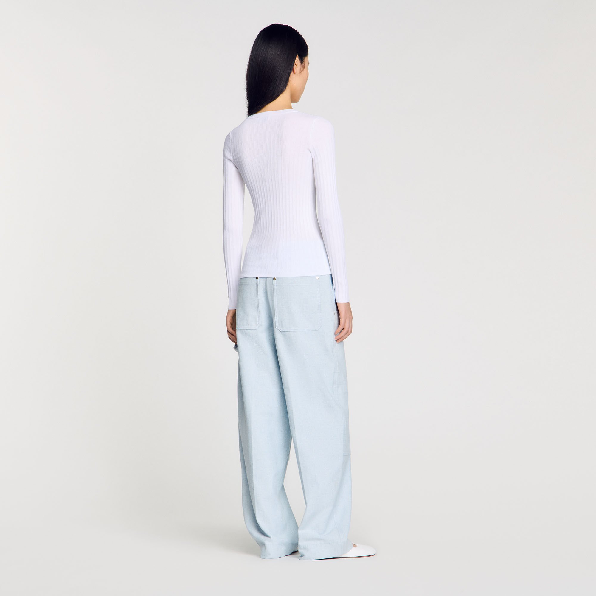 Maglione a coste scollo serafino
