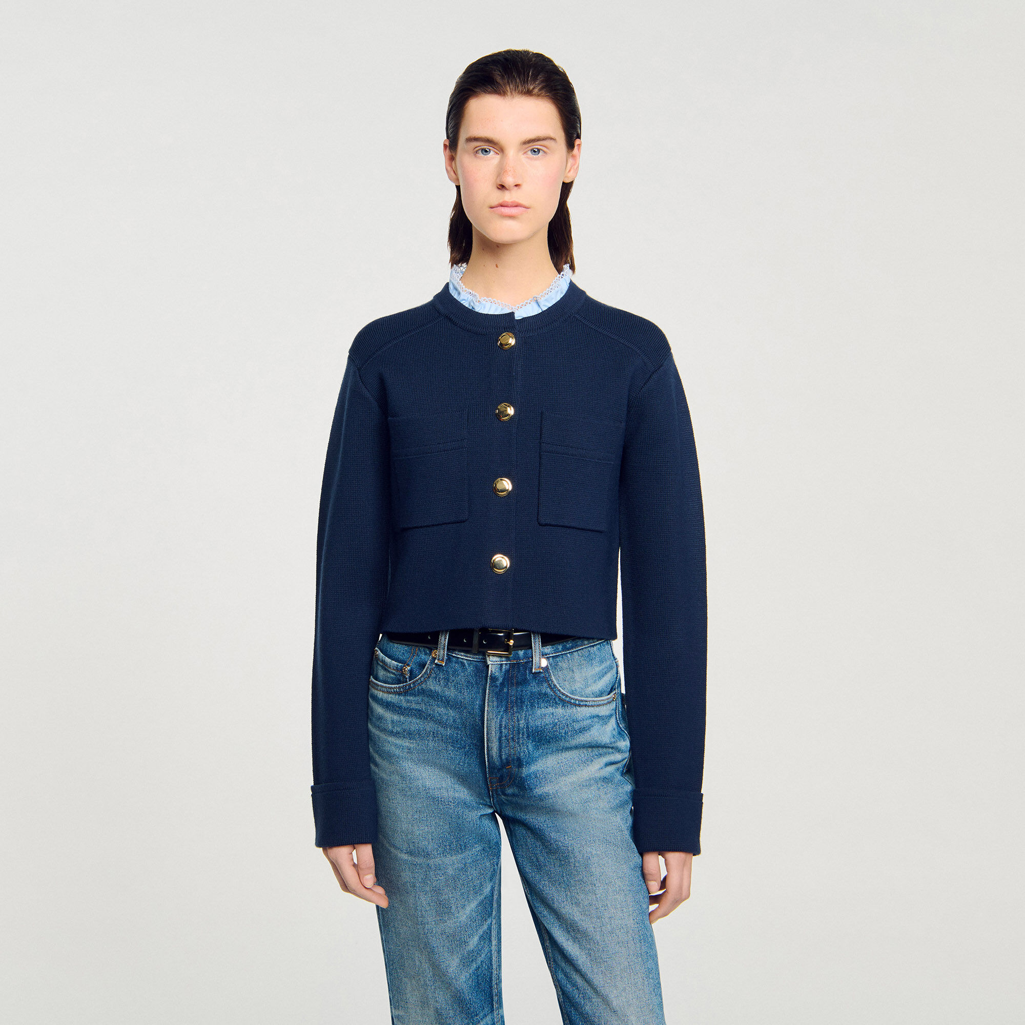 Cardigan colletto volant rimovibile