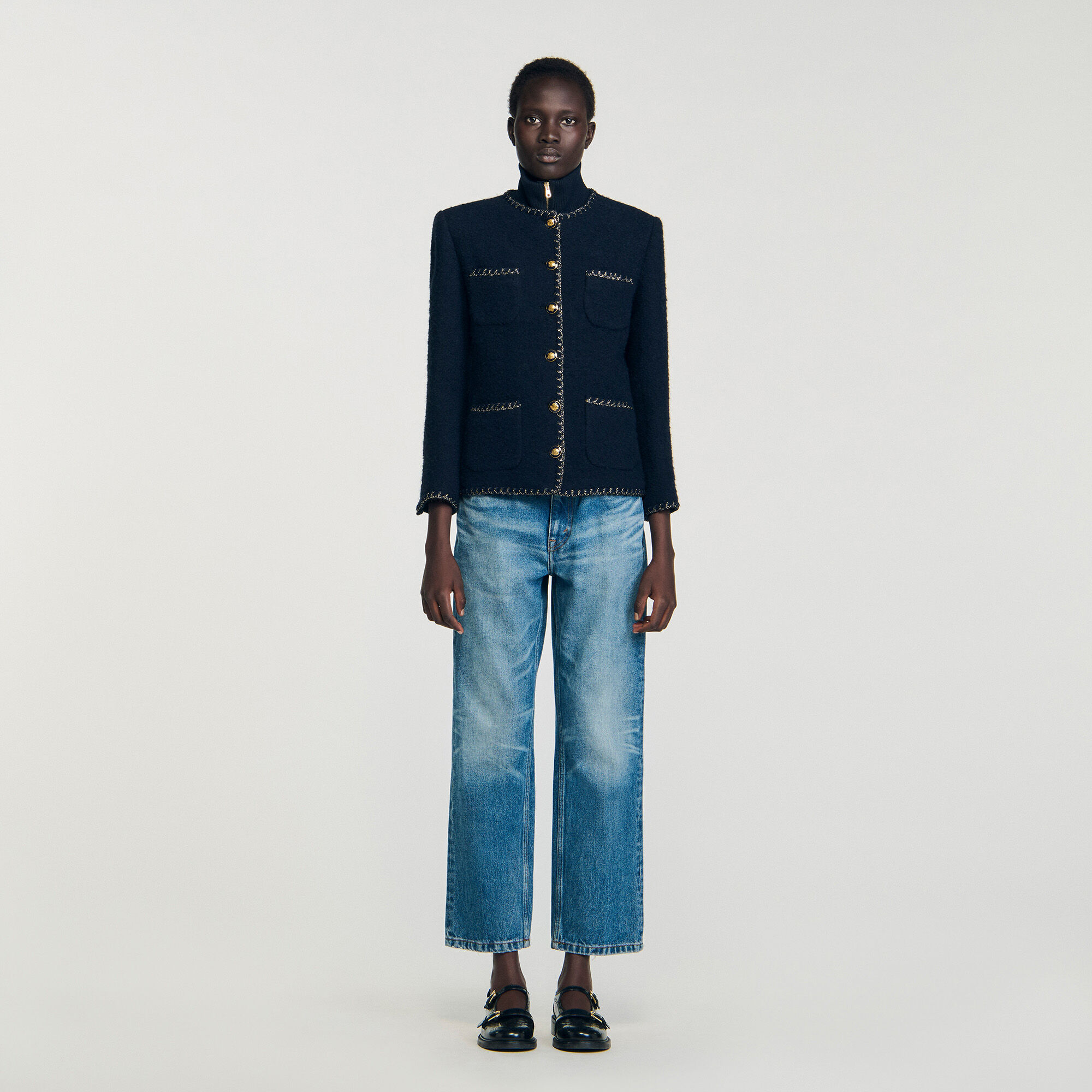 Giacca in tweed con bordi fantasia