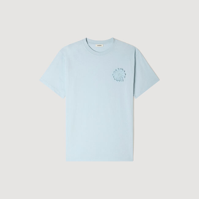 T-shirt in cotone con fiore crochet