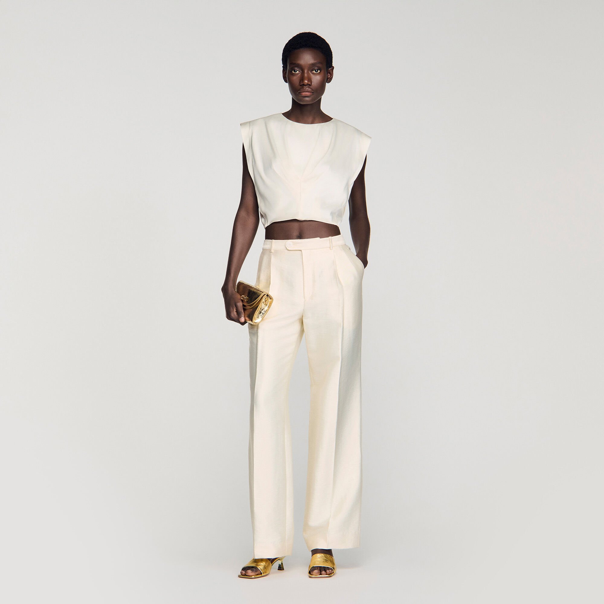 Top corto in raso plissettato