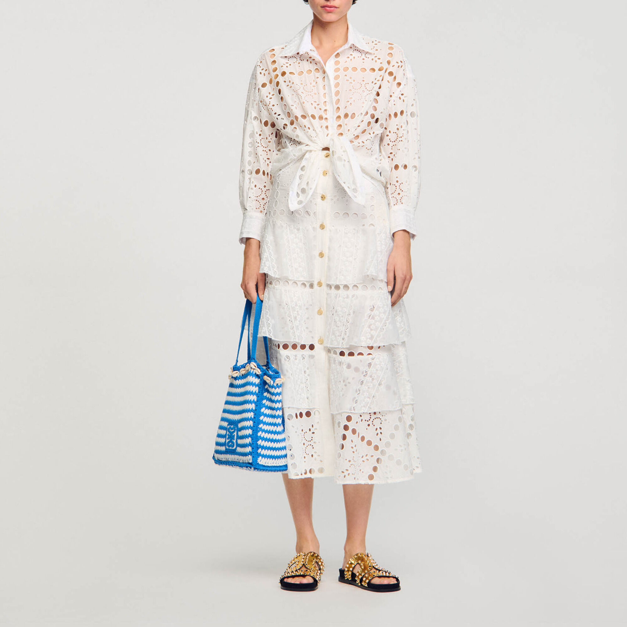 Camicia con ricamo punto inglese beige da donna Sandro Paris