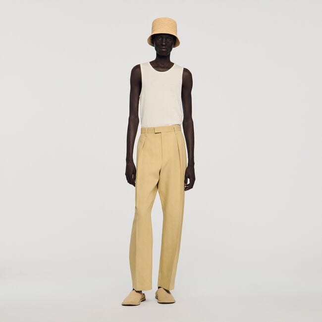 Pantaloni larghi in lino e cotone